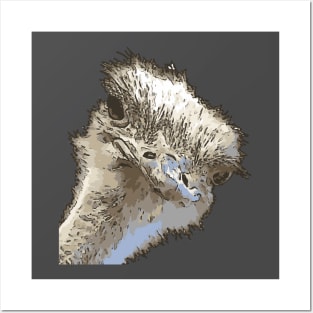 Cute Ostrich Bird Face Black Outline Art Posters and Art